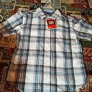 Wrangler Boys Button Down Plaid Shirt New